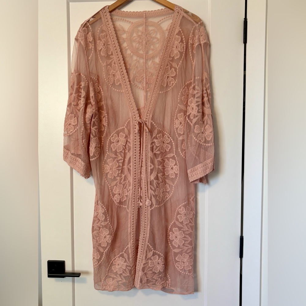 Blush Pink Lace Crochet Cover-Up Top